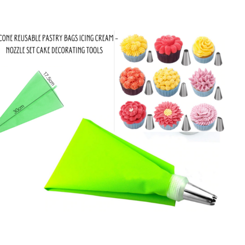 Silicone Reusable Pastry Bags Icing Cream - Nozzle Set Cake Decorating Tools