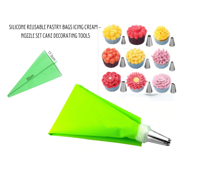 Silicone Reusable Pastry Bags Icing Cream - Nozzle Set Cake Decorating Tools